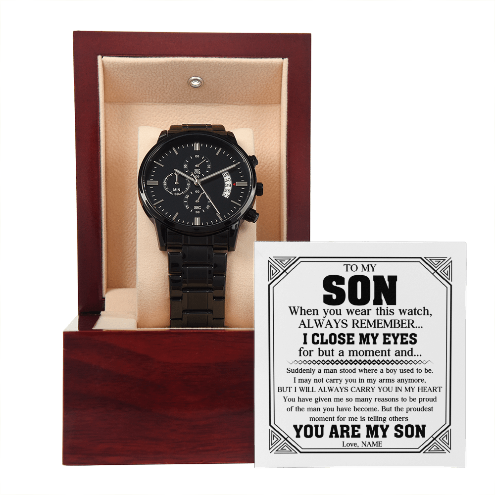 To My Son – A Reminder of Strength, Time & Love | Black Chronograph Watch