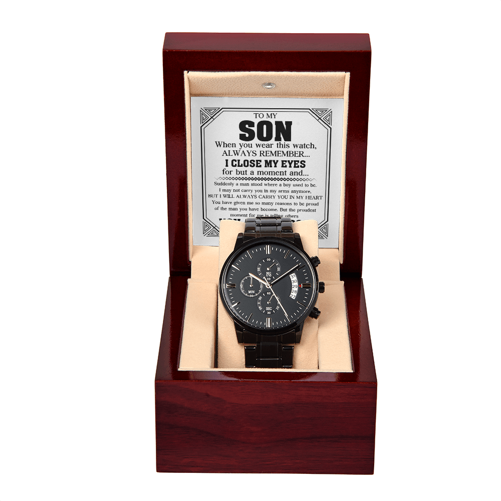 To My Son – A Reminder of Strength, Time & Love | Black Chronograph Watch