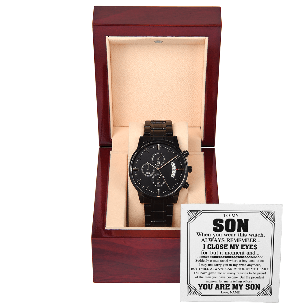 To My Son – A Reminder of Strength, Time & Love | Black Chronograph Watch