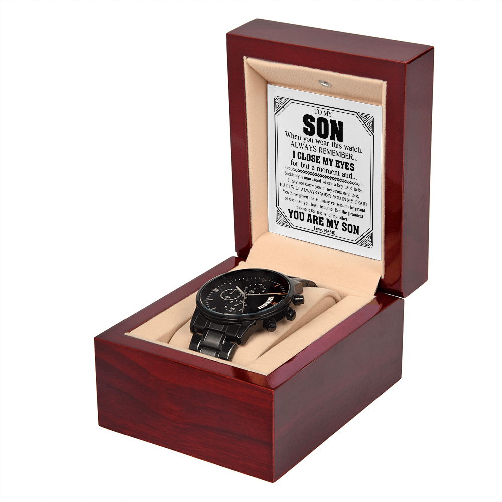 To My Son – A Reminder of Strength, Time & Love | Black Chronograph Watch