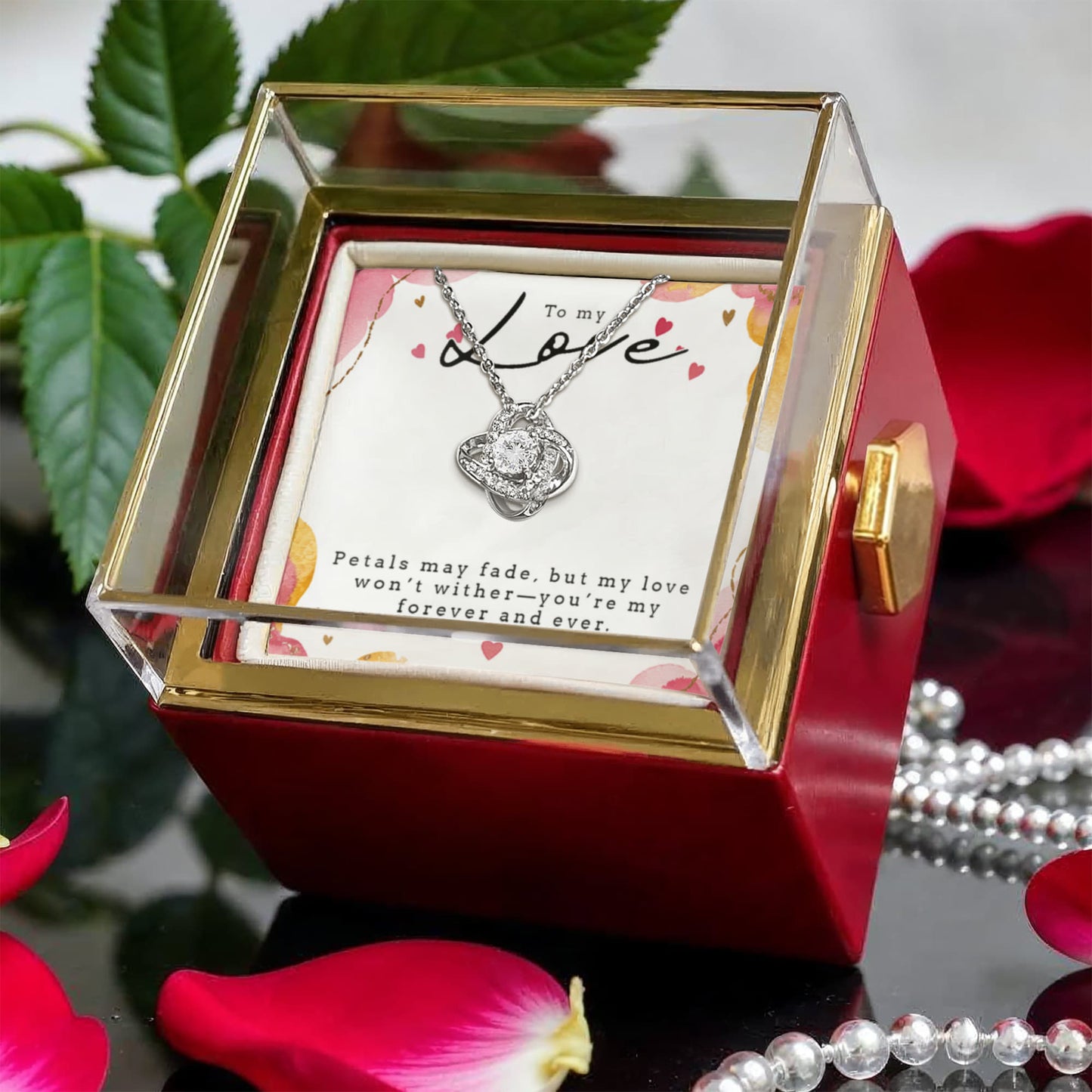 To My Love – Love Knot Necklace in Rotating Rose Gift Box