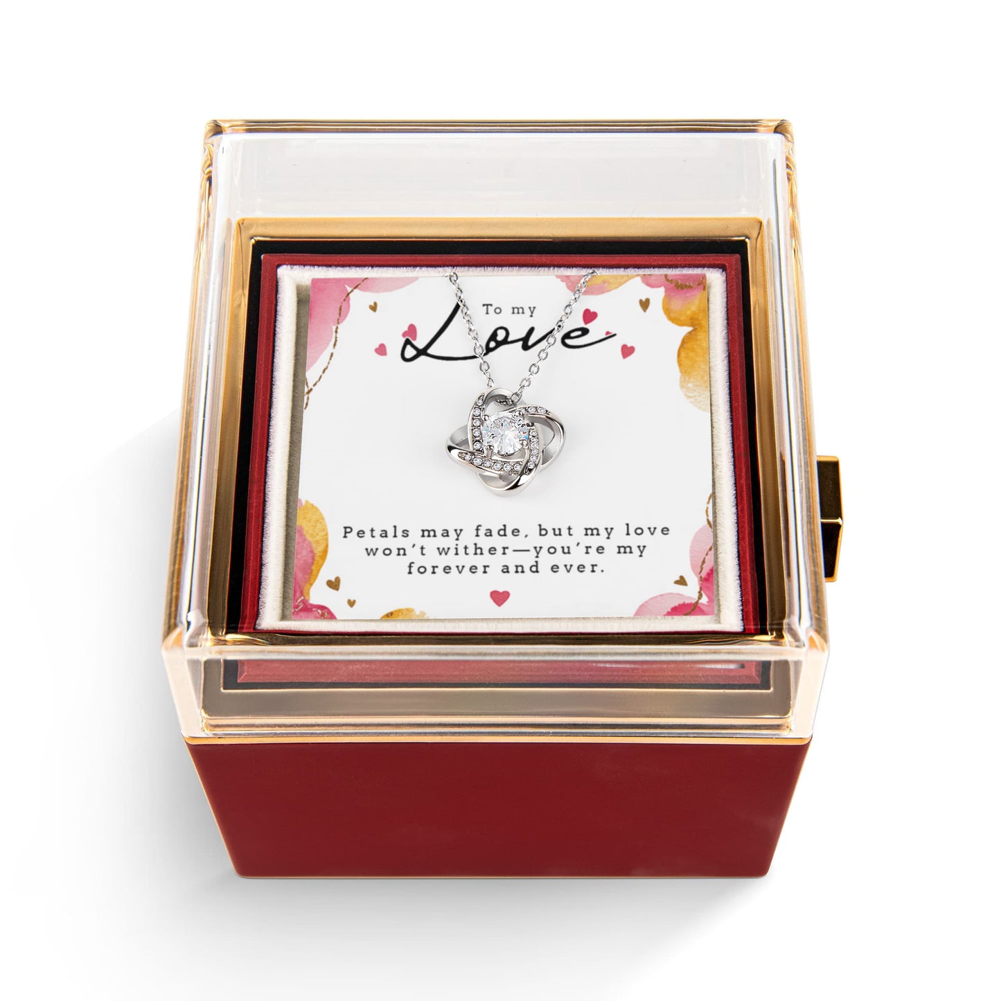 To My Love – Love Knot Necklace in Rotating Rose Gift Box