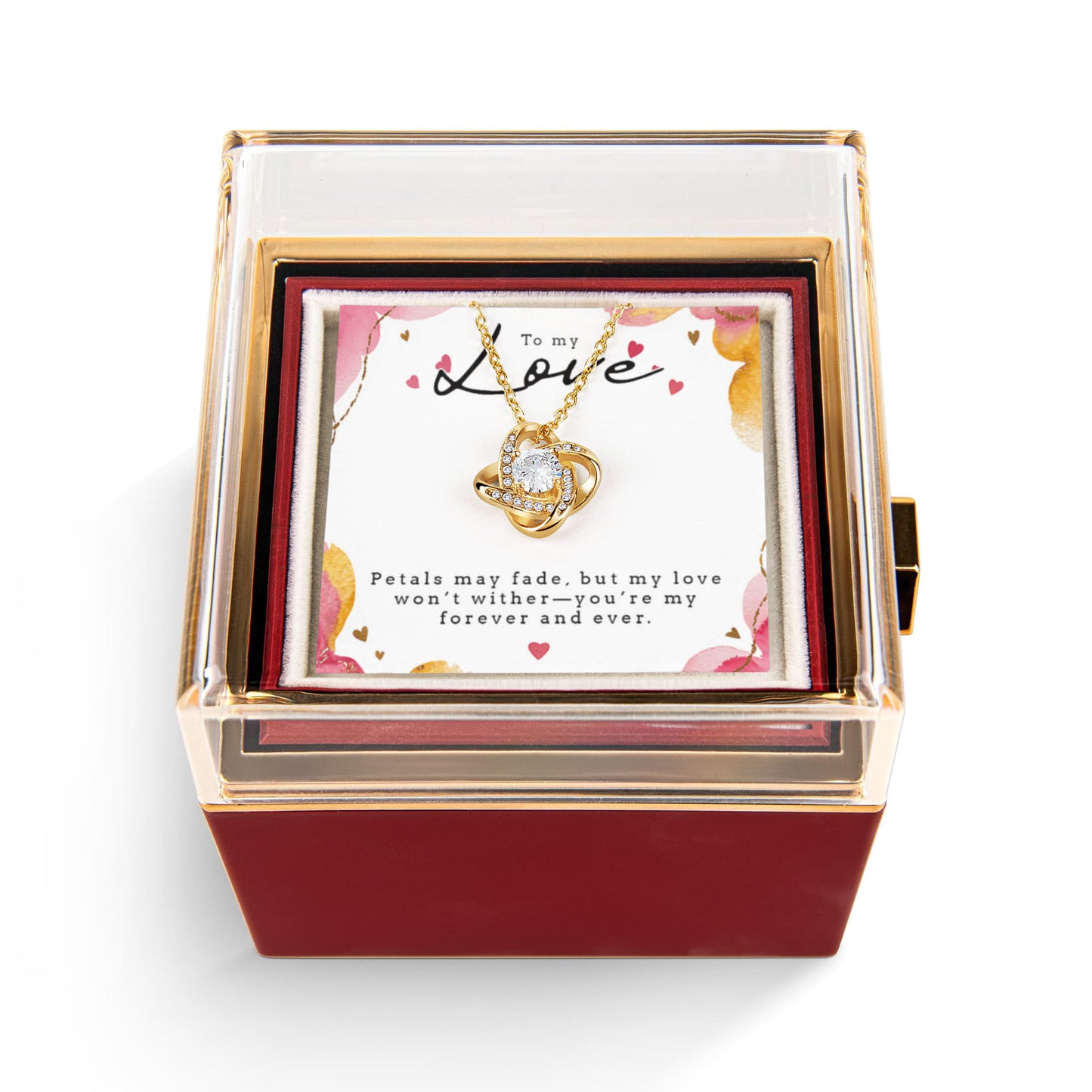 To My Love – Love Knot Necklace in Rotating Rose Gift Box