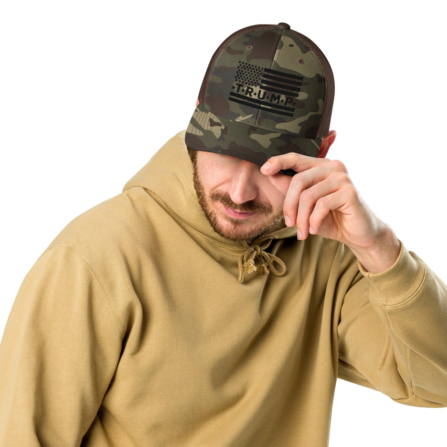 Camouflage Trump Black Puff Embroidery trucker hat