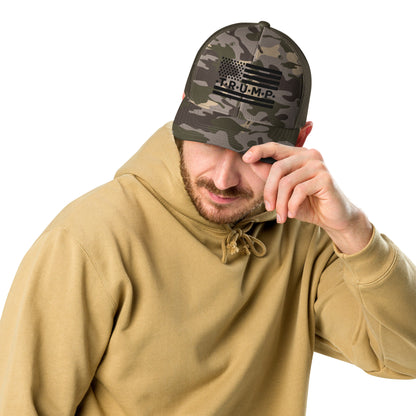 Camouflage Trump Black Puff Embroidery trucker hat