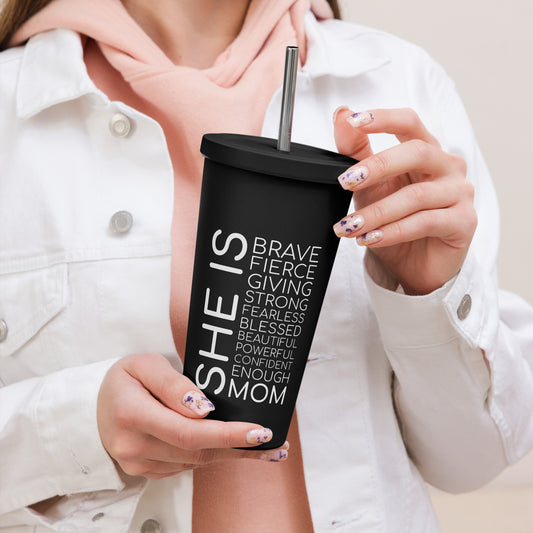 Insulated tumbler with a straw