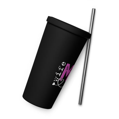 Insulated Mom & Boss tumbler with a straw