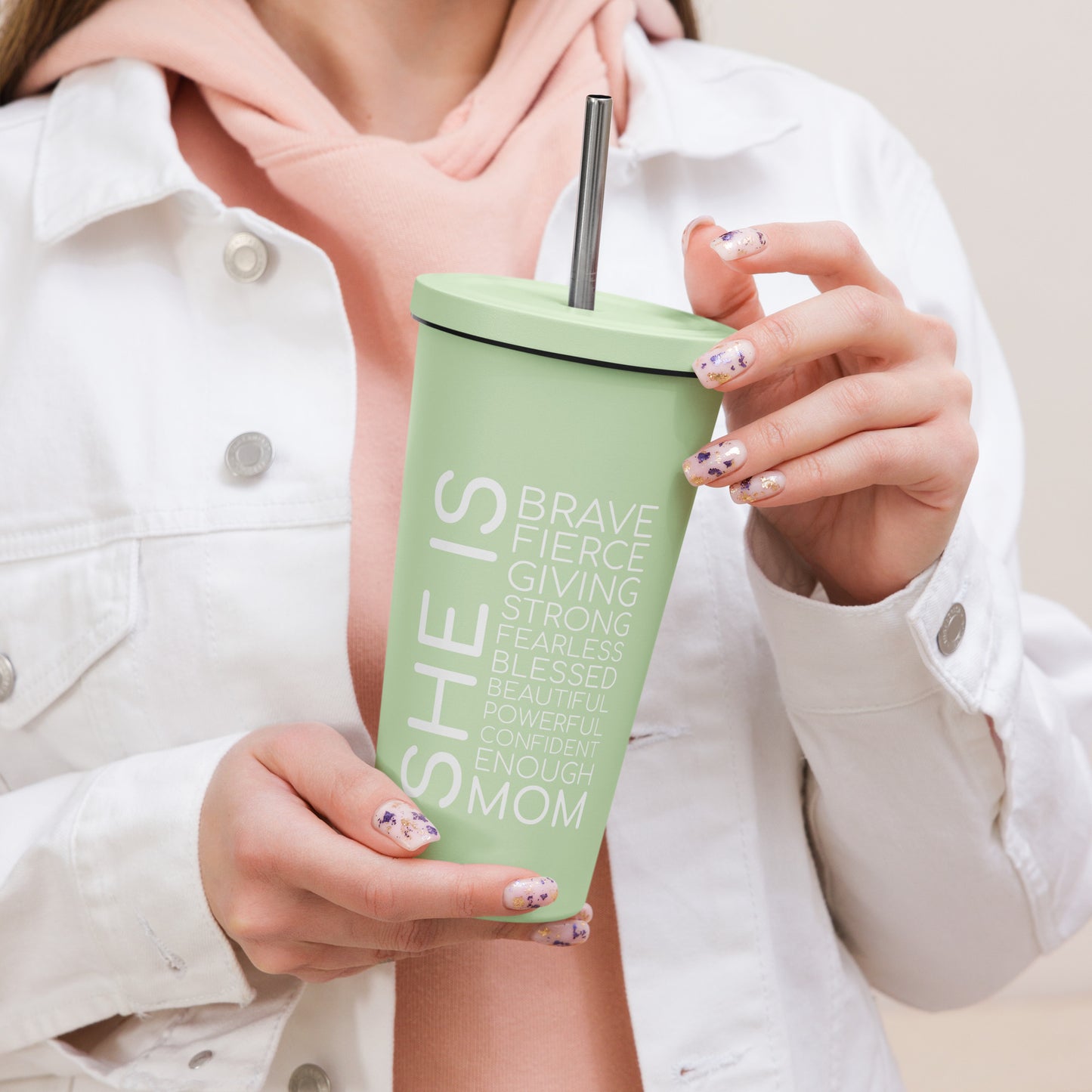 Insulated tumbler with a straw