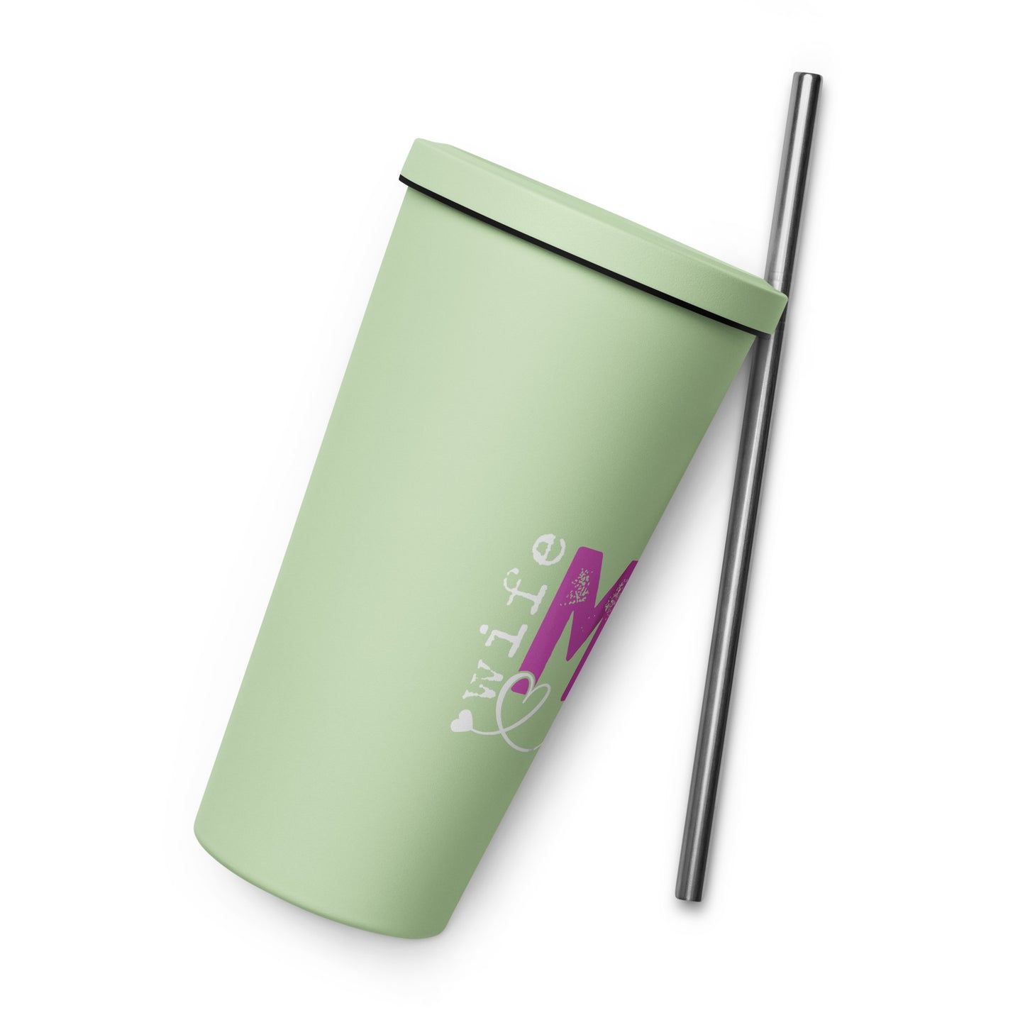 Insulated Mom & Boss tumbler with a straw