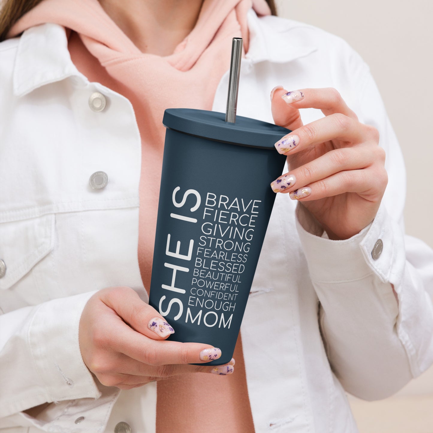 Insulated tumbler with a straw