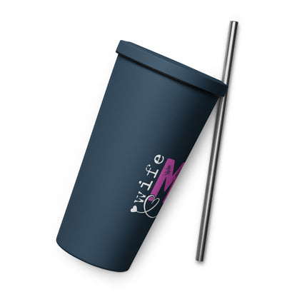 Insulated Mom & Boss tumbler with a straw