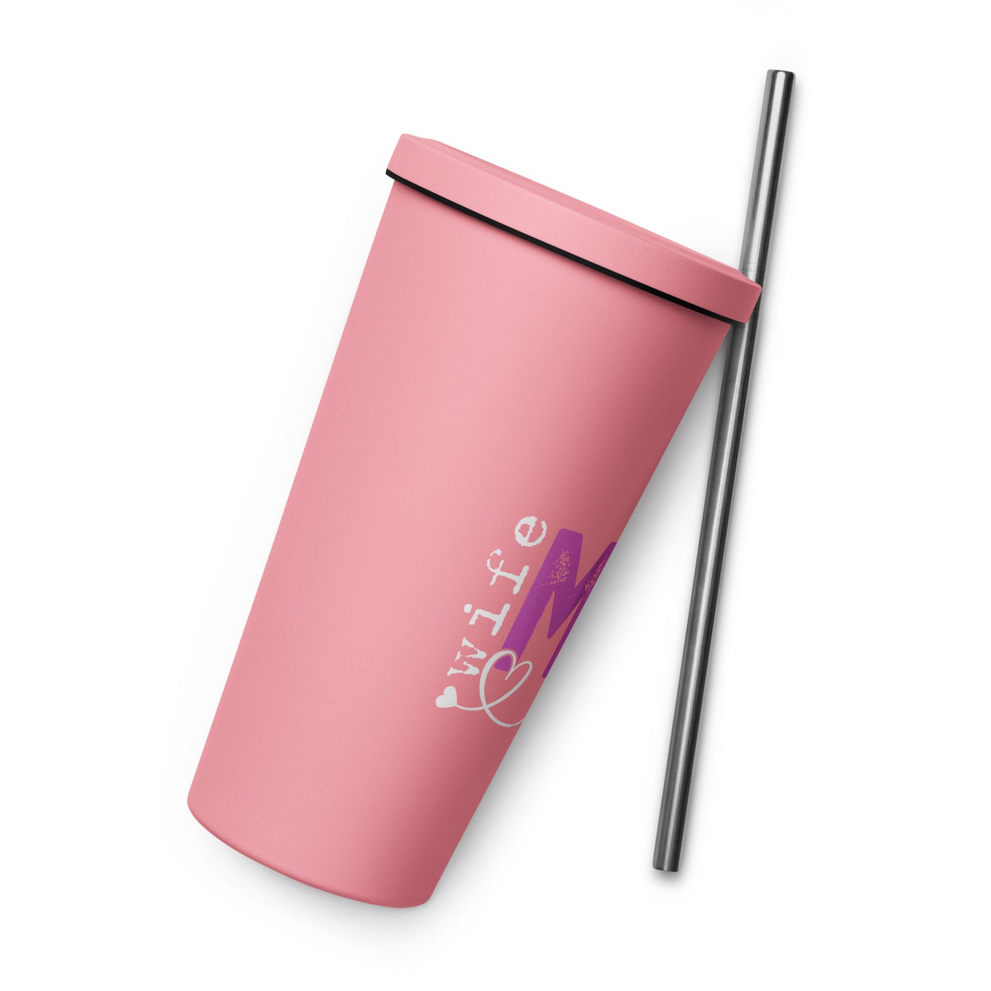 Insulated Mom & Boss tumbler with a straw