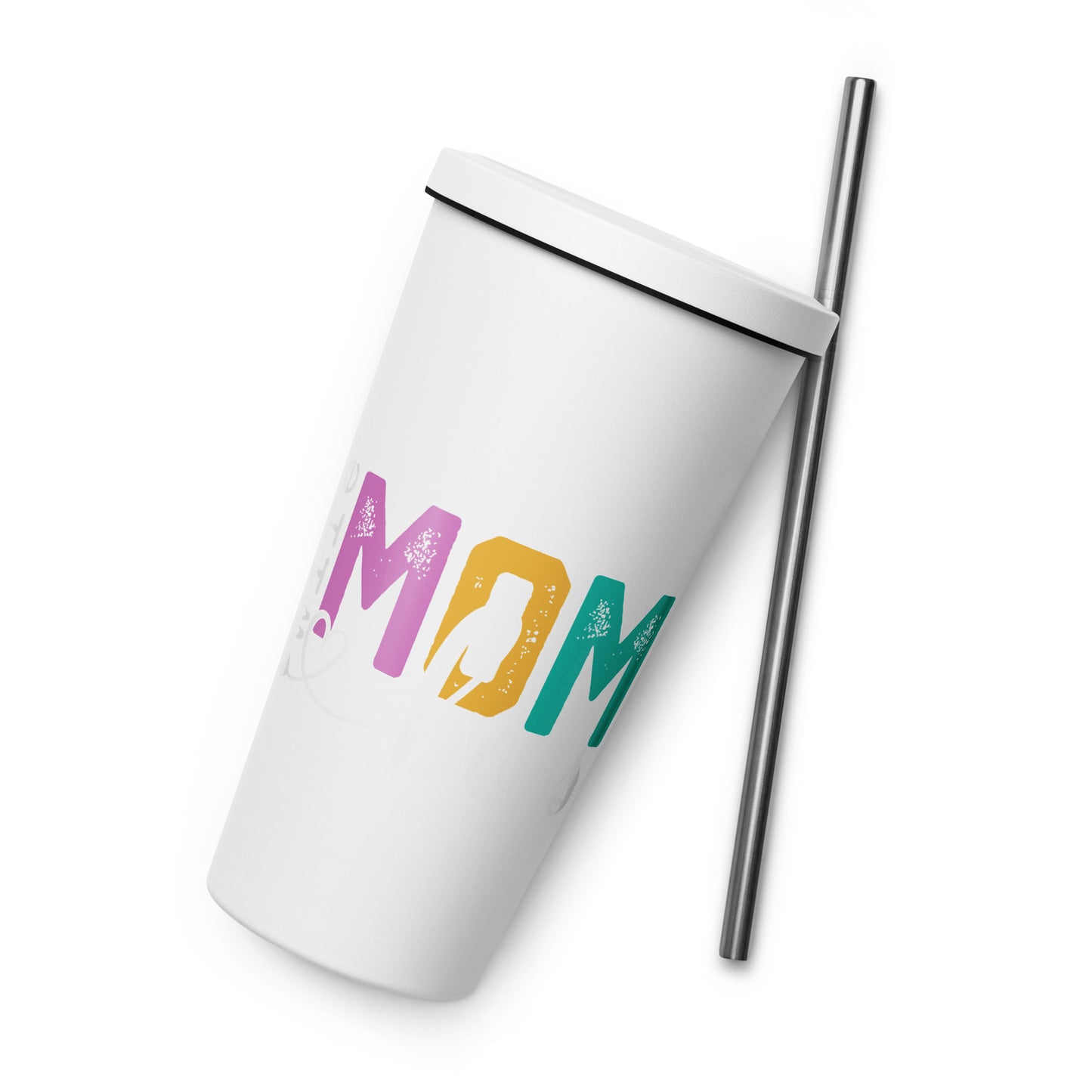 Insulated Mom & Boss tumbler with a straw