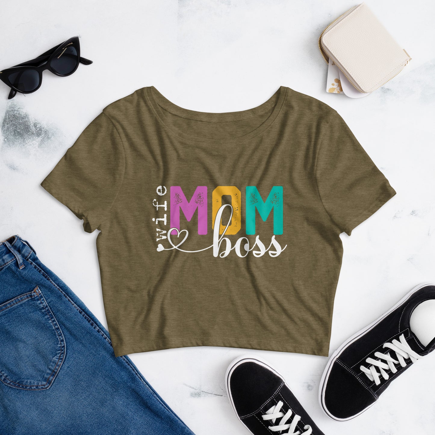 Women’s Wife, Mom & Boss Crop Tee