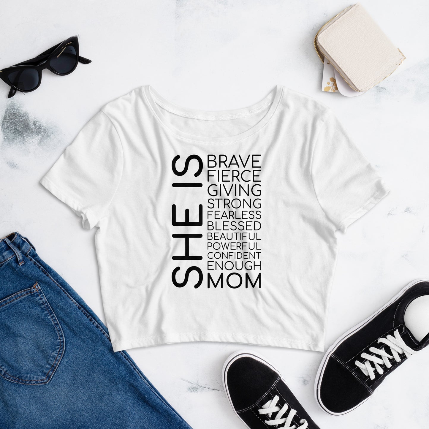 Women’s Crop She is Brave Mom Tee